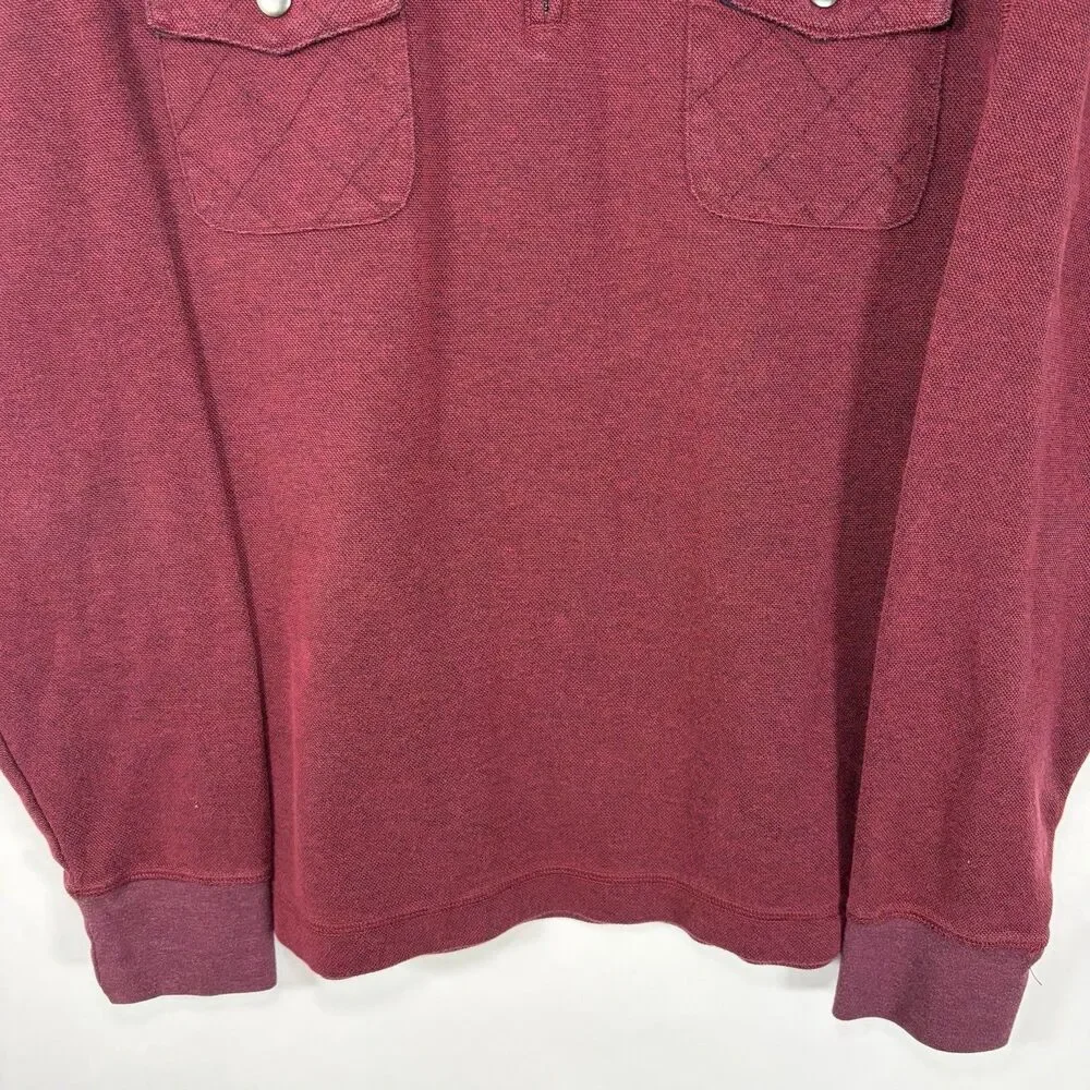Banana Republic 1/4 Zip Pullover Sweater Mens Medium Red Snap Pockets Preppy